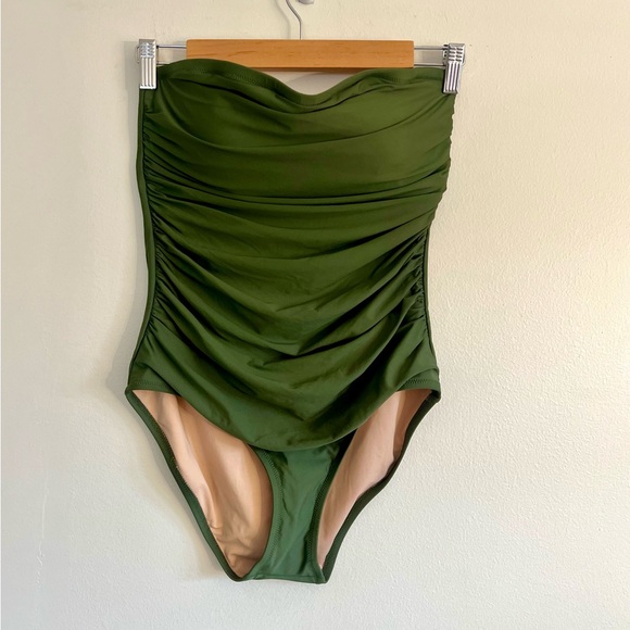COPY - NWT J. CREW Ruched Bandeau One Piece Swimsuit Safari 8 Olive Green Strap… - Picture 15 of 16